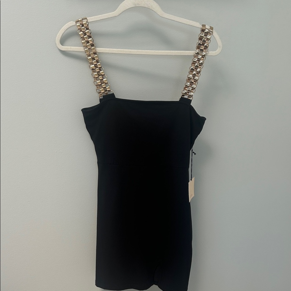 Superdown Black Mini Dress with Gold Straps